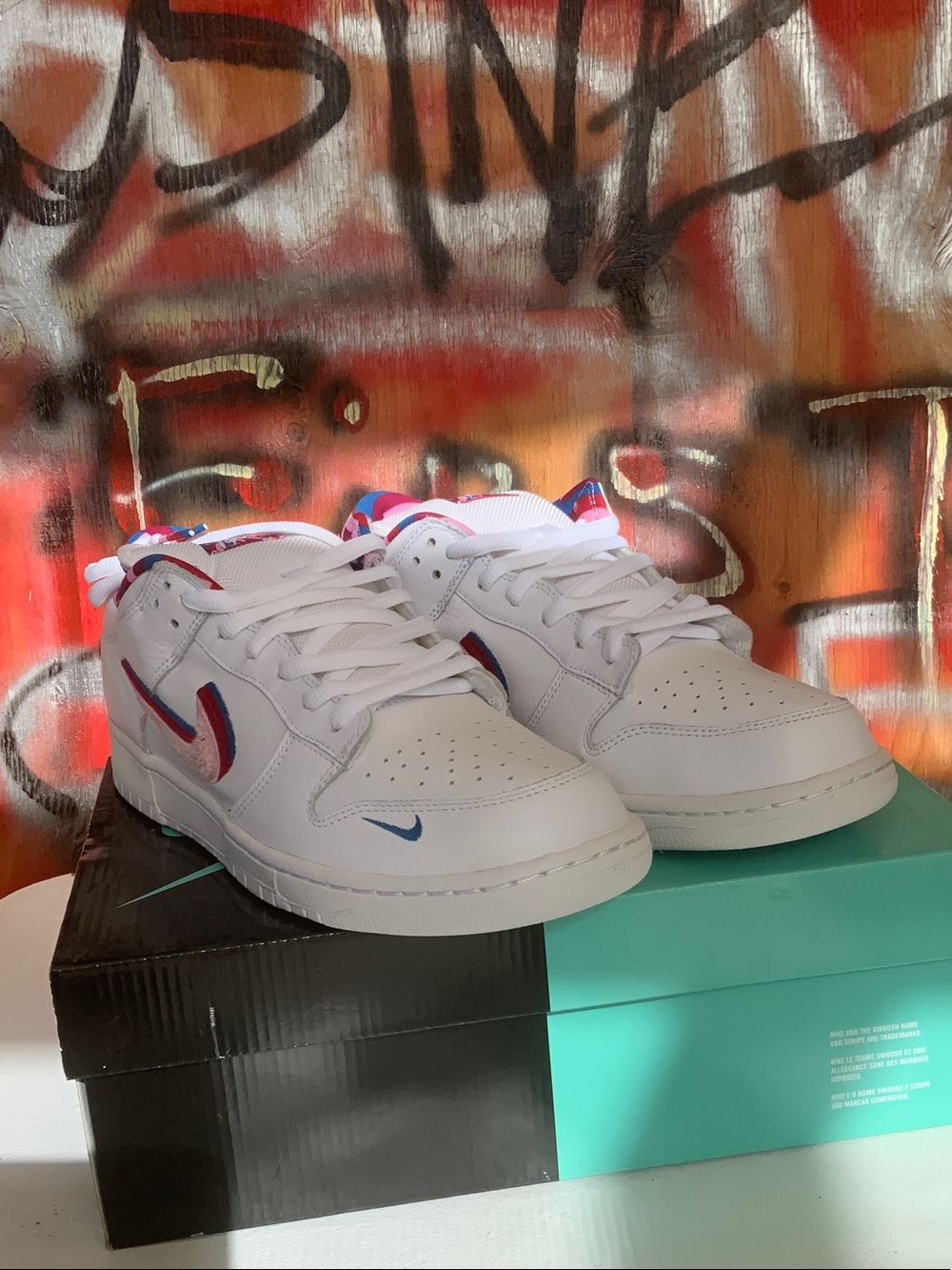 Nike Kids White Sneakers with Red & Blue Trim